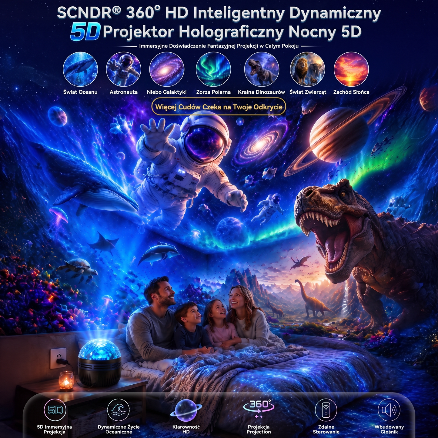 Oficjalny sklep | 🦖🌌 SCNDR® 360° inteligentny holograficzny projektor rozgwieżdżonego nieba — HD Smart Dynamic 5D