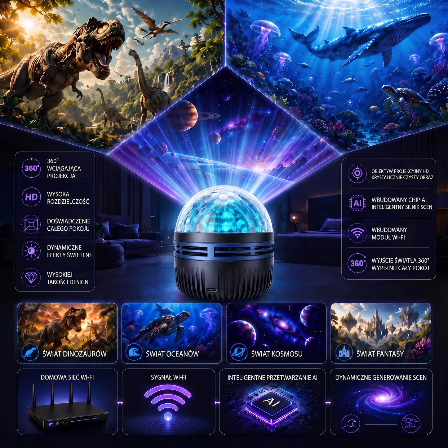 Oficjalny sklep | 🦖🌌 SCNDR® 360° inteligentny holograficzny projektor rozgwieżdżonego nieba — HD Smart Dynamic 5D