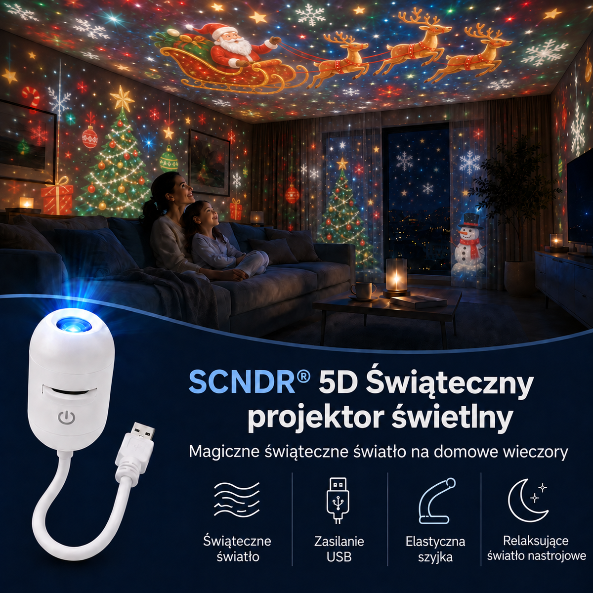 🎅🎁SCNDR® Projektor HD – idealny Prezent na Święta | Rzutnik LED (Prosta Obsługa)